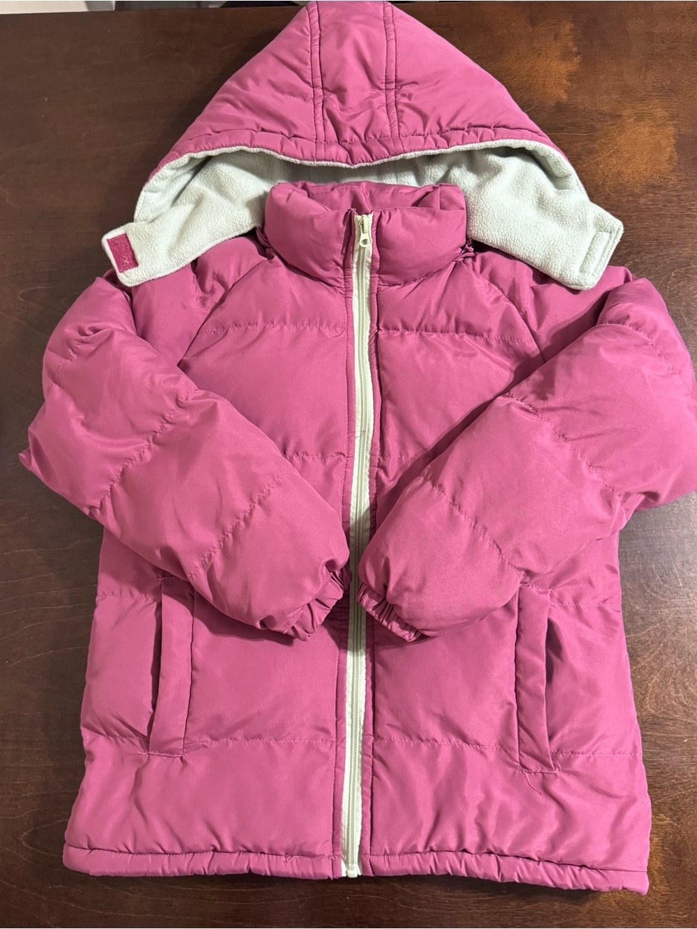 Girls Hooded Pink Puffer Jacket with Sherpa Trim